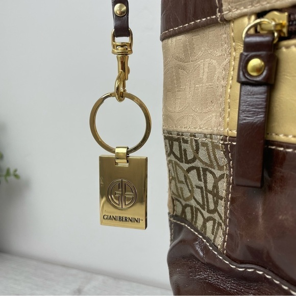 VINTAGE Giani Bernini Brown and Gold Patchwork Leather Hobo Shoulder bag - Picture 3 of 11